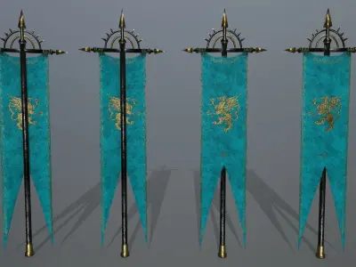 flag set 2 flags of kazakhstan dynasty Low-poly 3D model