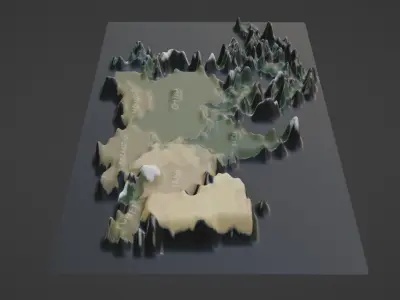 Asia Map Topography  Low-poly 3D model