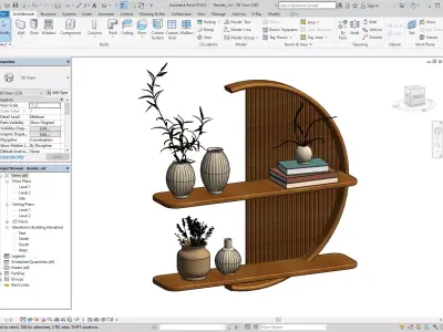 Japandi Wall Shelf with Planters Revit Family 3D model
