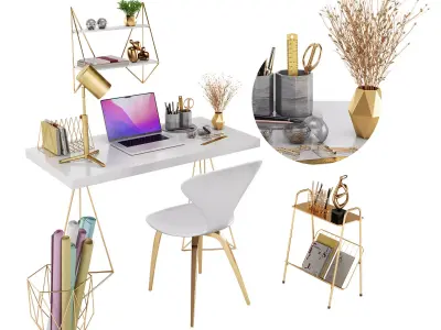 Golden Workplace Set 01 3D model