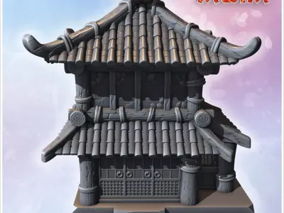 Traditional Japanese pagoda-style house with intricate wooden be 3D print model