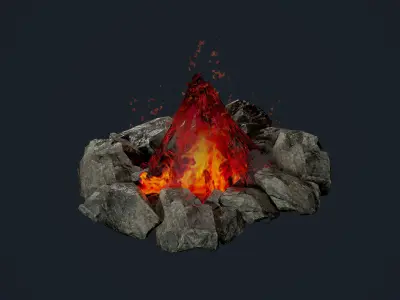 Camp Fire Pit Pack 02 Game Ready Low-poly 3D model