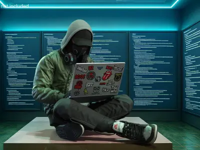  Hacker Streetwear Character Sitting Pose 