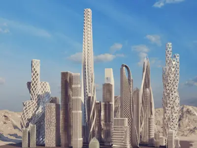 8 futuristic building 3D Model Pack