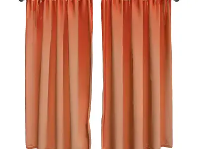 Modern Orange Velvet Curtains Set Low-poly 3D model