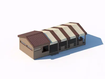 Wooden Outdoor Pavilion with Striped Canopy 3D model