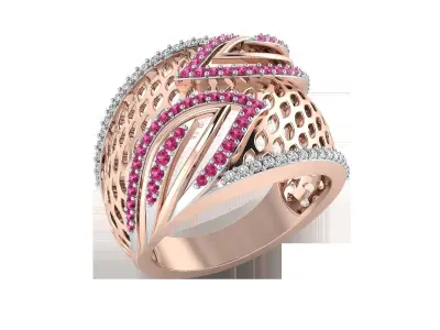 Light Weight Rose Gold Diamond Ring  -RI-242 3D print model