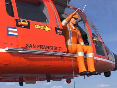  Eurocopter MH 65 Dolphin with Inflatable Life Raft and Characters 