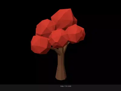 Low Poly Red Tree Low-poly 3D model