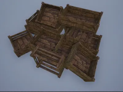 Wooden Empty Crates and Cases Low-poly 3D model