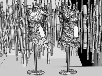 Shop windows in green color 3D model