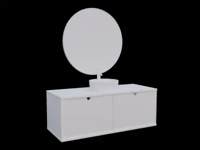 Washbasin with bathroom counter and mirror Low-poly 3D model