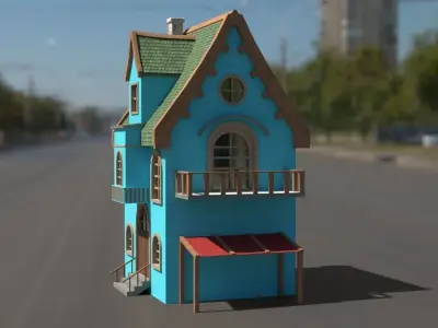 Cartoon house Low-poly 3D model 23