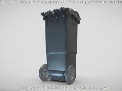 Black Plastic Waste Bin 60 Liters 945x360x448 Low-poly 3D model