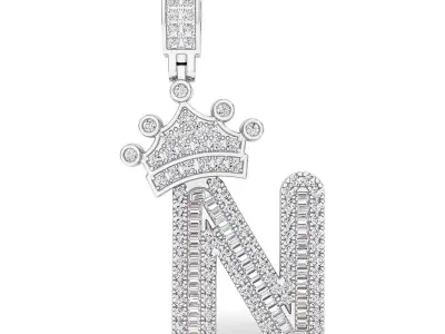 Crown Initial  N  Letter Pendant 3D print model