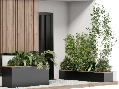 Door Outdoor entrance and fence and garden 03  3D model