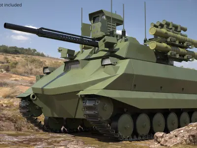  Military Tracked Platform with Multi-Launcher Weaponry Green Simplified 