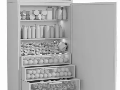 Refrigerator with groceries in the supermarket 3D model