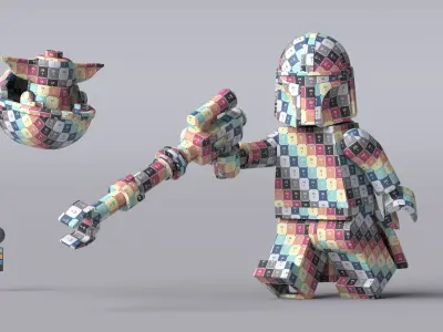 Star Wars Mandalorian Grogu Brick Lego Fanart 3D model