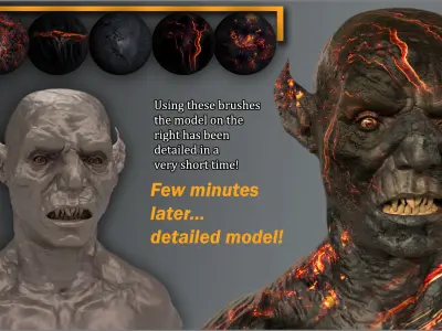 Lava and Volcano Rocks Maker 300 ZBrush brushes and 75 alphas 3D model