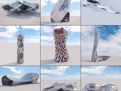 Futuristic building collection 9x 2 3D Model Pack