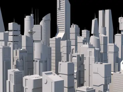 Skyscrapers SciFi - Low Poly - Kitbash City Low-poly 3D model