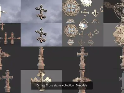 Ornate Cross statue collection 3D Model Pack