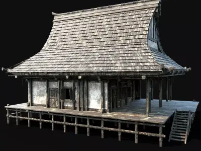 JAPAN CHINESE FEUDAL HOUSE DOJO ASIAN HUT CABIN VILLAGE SAMURAI Low-poly 3D model