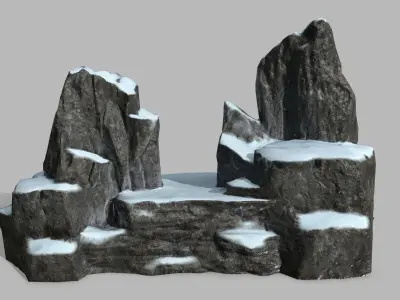 Stone rock with snow Low-poly 3D model
