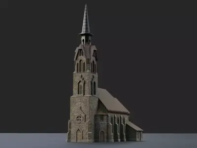 Old medieval church Low-poly 3D model