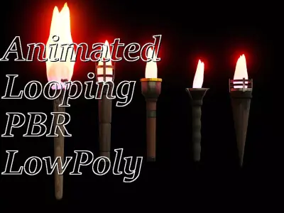 Animated fire torches with looping animation Low-poly 3D model