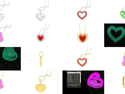 22 Kids Heart Pendants 3dm STL OBJ FBX Render Details Collection 3D Model Pack