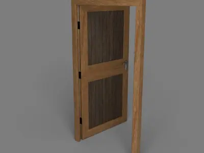 Wooden Door with frame hinges and lock Free low-poly 3D model