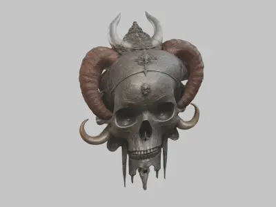 Horned Skull HR Giger Woman Scifi Head Bust Low-poly 3D model