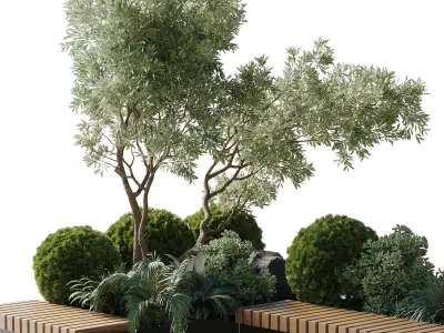 Urban Environment Urban Furniture Green Benches  3D model