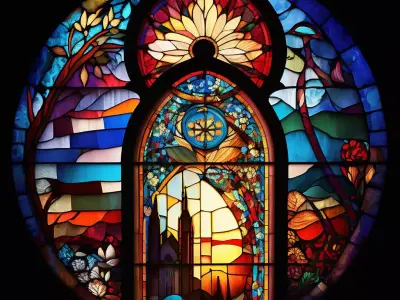 Glass art flat fantasy church window with colors Low-poly 3D model