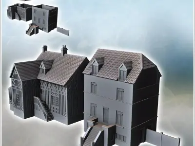 Set of two houses from Sword Beach Ouistreham Normandy France -  3D print model