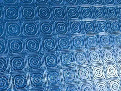 Modern Glossy Blue Embossed Concentric Square Tiles PBR Seamless Texture