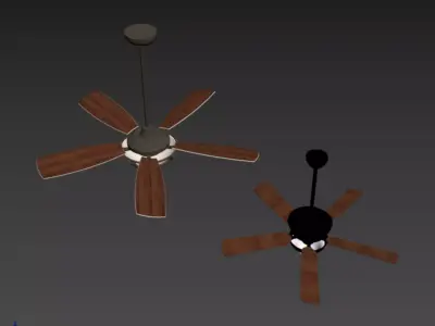 Vintage Dark Wood 5-Blade Ceiling Fan Set 3D model