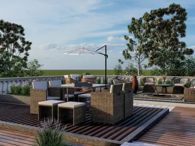 Neoclassical House design with roof top landscape 3D model