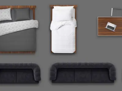 2d furniture floorplan top view PSD 3D model render top plan top 3D model