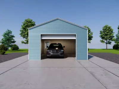 Metal Carport Single Garage Corrugated Steel Shed Low-poly 3D model