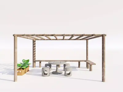 Modern Pergola Shade  with Stone Sitting Low-poly 3D model