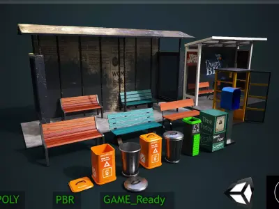 Ultra HD Road Prop Pack  PBR Textured Low-poly 3D model