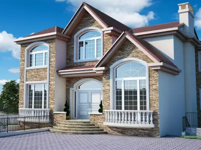 Villa house design Low-poly 3D model