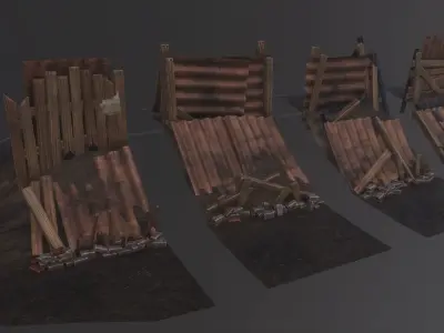 Barricades Game Assets Low-poly 3D model