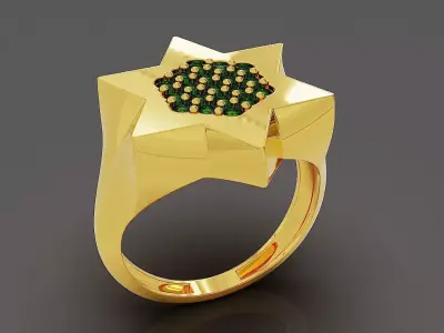 Pave set round shape diamond star signet ring for men 3D print model