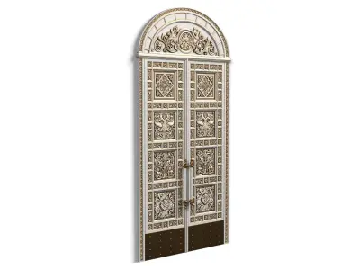 Door0018 ornate wooden door hanging on wall 3D model