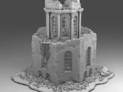 A ruined octagonal building 3D print model