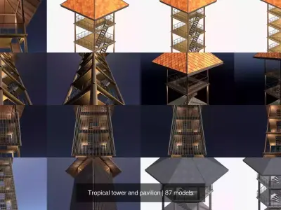 Tropical tower and pavilion 3D Model Pack